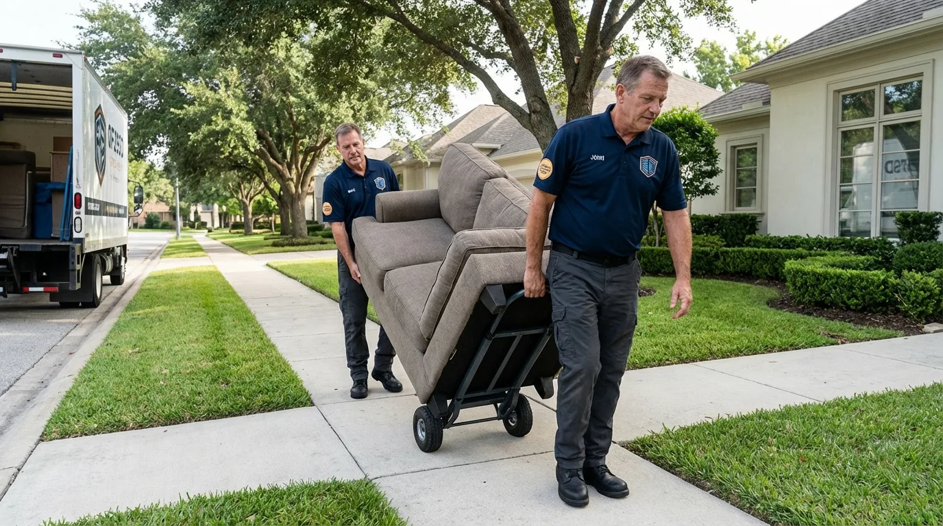 Local residential moving crew loading furniture in Mercedes, TX