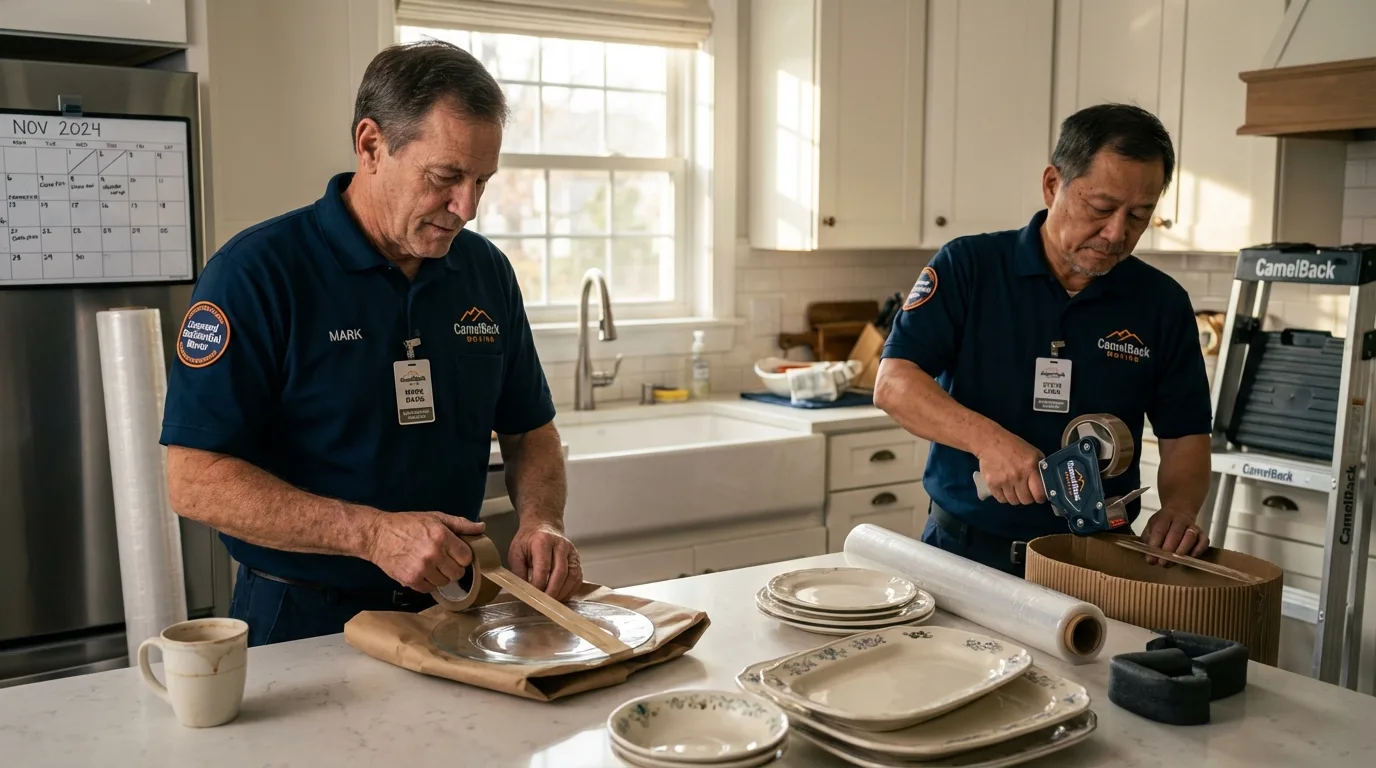 Professional crew packing kitchen dishware in Mercedes, TX